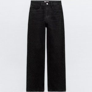 NWT Black Mid-Rise Straight Jeans w/ Rhinestone Appliqués, 4